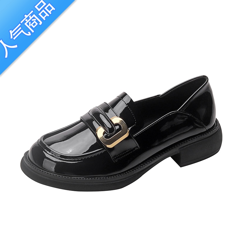 SUNTEK平底单鞋女2023年新款春秋通勤女鞋一脚蹬乐福鞋厚底英伦风小皮鞋高清大图