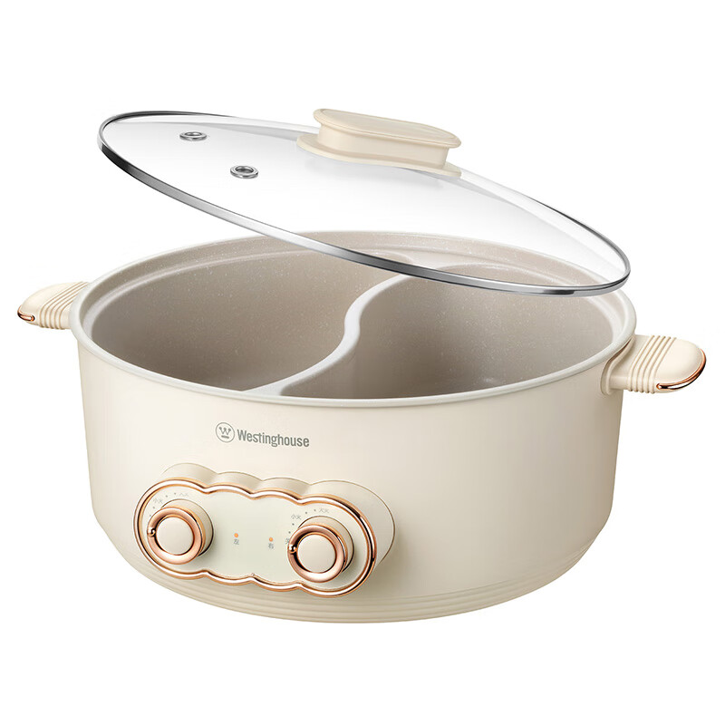 西屋(WESTINGHOUSE)2000W食品级不粘内胆双重温控保护6L电火锅 杏仁白 WHG6A高清大图
