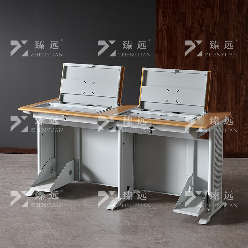 臻远 ZY4012426 隐藏式翻转电脑桌培训桌办公桌C款双人位高清大图