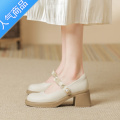 SUNTEK新中式鞋子配裙子夏季凉鞋女玛丽珍女鞋小皮鞋法式高跟鞋软底单鞋 杏色 34
