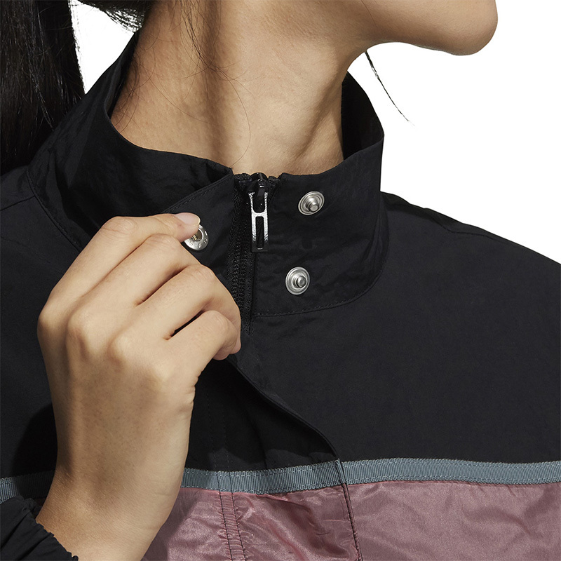 adidas W Word Wv Jkt 字母印花拼色梭织夹克外套 女款 黑色 GK8648