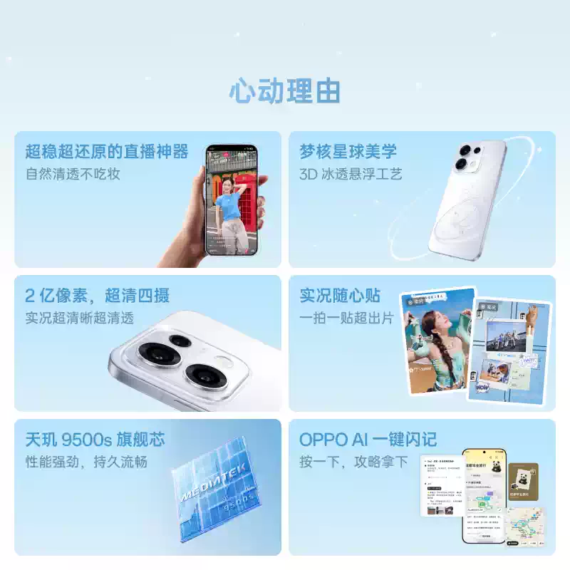 [全新]OPPO Reno16 Pro 12+512GB 梦境蓝 2亿高清影像 天玑9500s旗舰芯 IP69K满级防水 5G智能手机高清大图