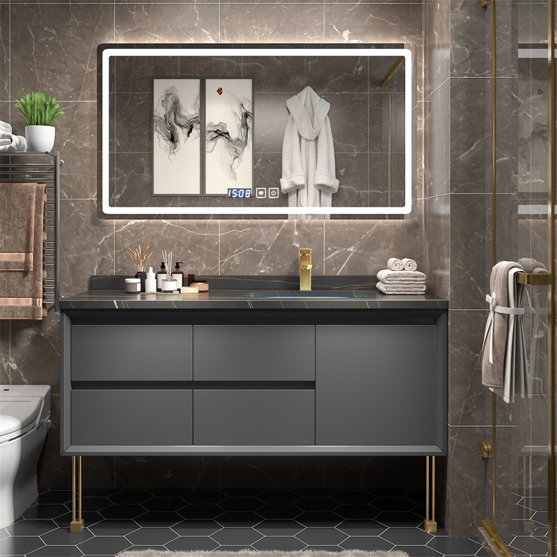 岩板浴室柜现代轻奢卫生间洗漱台洗脸洗手台盆柜组合智能卫浴镜柜60cm