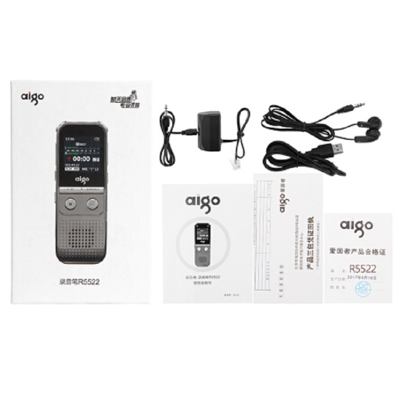 爱国者(aigo)R5522 16G 锖色录音笔 微型 专业高清远距降噪 声控 学习/会议采访取证录音 PCM高品质