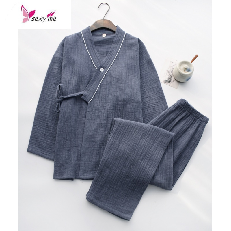 日式和服睡衣男女式棉纱布水洗竹节棉汗蒸情侣家居服fishbasket