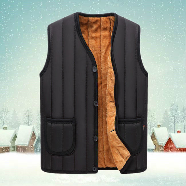 秋冬季中老年人男士棉马甲加绒加厚多口袋坎肩马夹保暖爸爸装背心