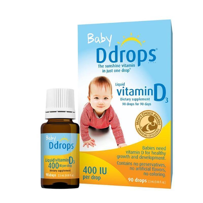 【婴幼儿D3】原装进口美国Ddrops婴幼儿宝宝维生素D3滴剂400IU 2.5ml/盒装 初生儿可用 促进钙吸收