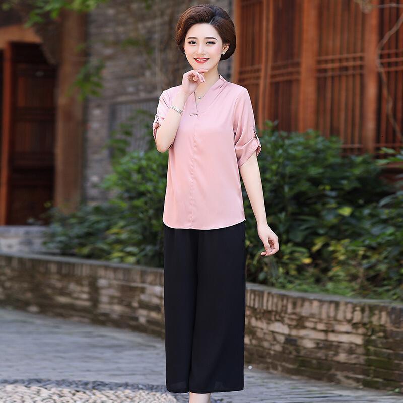 中年中老年夏装T恤女短袖两件套40-50岁妈妈半袖上衣套装2018