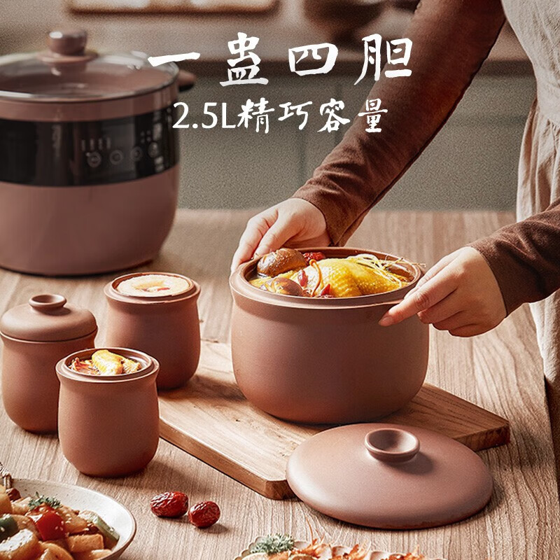 小熊(Bear)2.5L电炖锅 电炖盅 煲汤锅 紫砂锅 家用炖汤锅上蒸下炖DDZ-B25T6高清大图