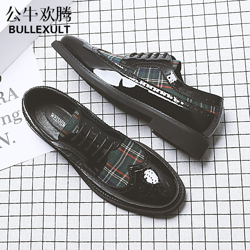 公牛欢腾2021春季新款韩版潮流内增高男士皮鞋圆头商务正装鞋子男潮鞋休闲皮鞋