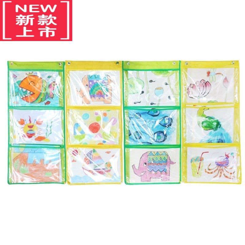 可莉允幼儿园作品展示挂袋1--5格A4透明教室收纳袋画画图书美术展示图片