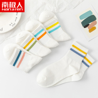 袜子女士夏薄款中筒袜可爱日系条纹女生夏天白色运动长筒袜