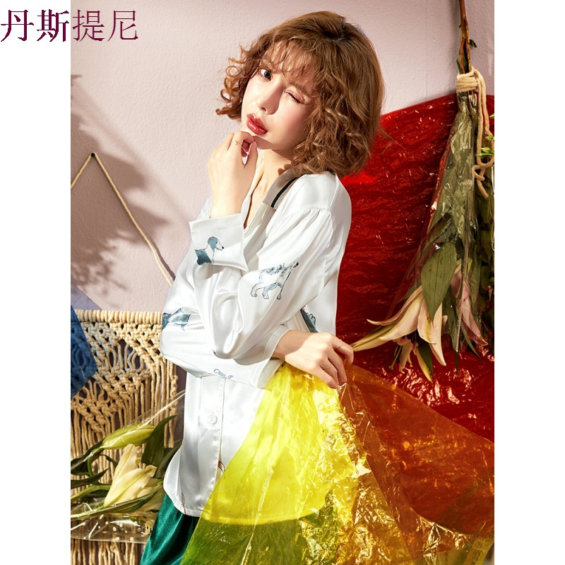 夏季新款睡衣女短袖仿真丝绸春秋长袖家居服韩版清新冰丝两件套装