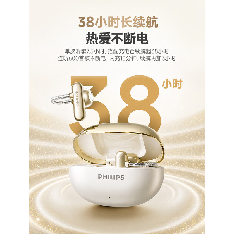飞利浦(PHILIPS)蓝牙耳机耳夹式骨传导概念开放式TAQ2920黑色高清大图