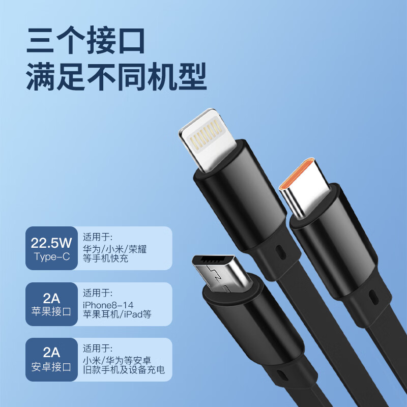 纽曼 伸缩三合一充电线22.5W快充 XS19高清大图