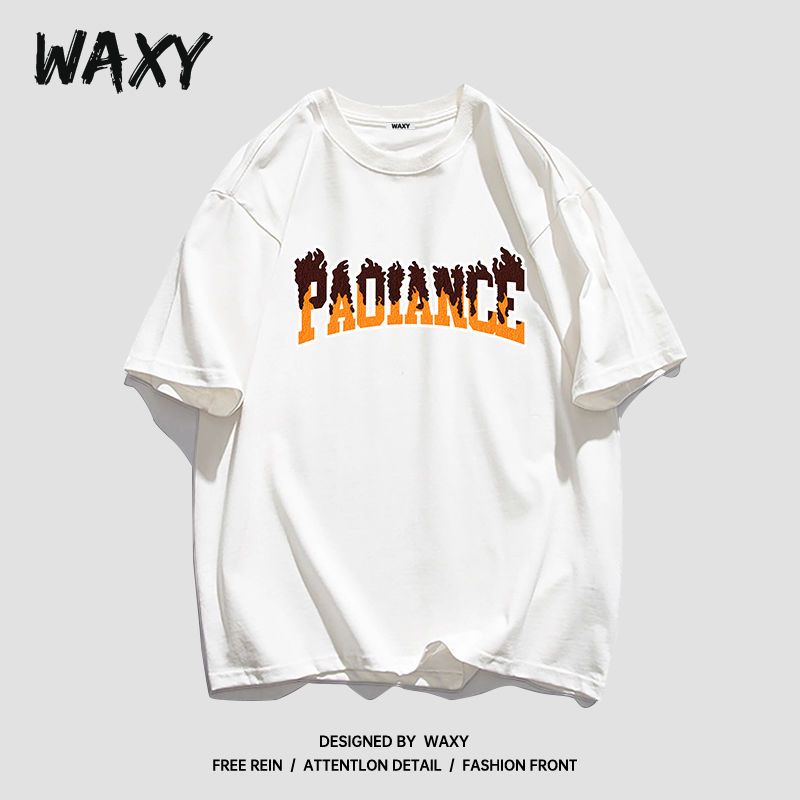 WAXY纯棉T恤圆领短袖女设计感小众学生宽松港风休闲潮流嘻哈上衣