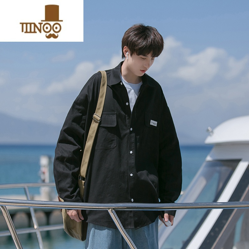 YANXU日系cityboy工装长袖衬衫男多口袋设计感港风潮牌纯色衬衣X衬衣高清大图