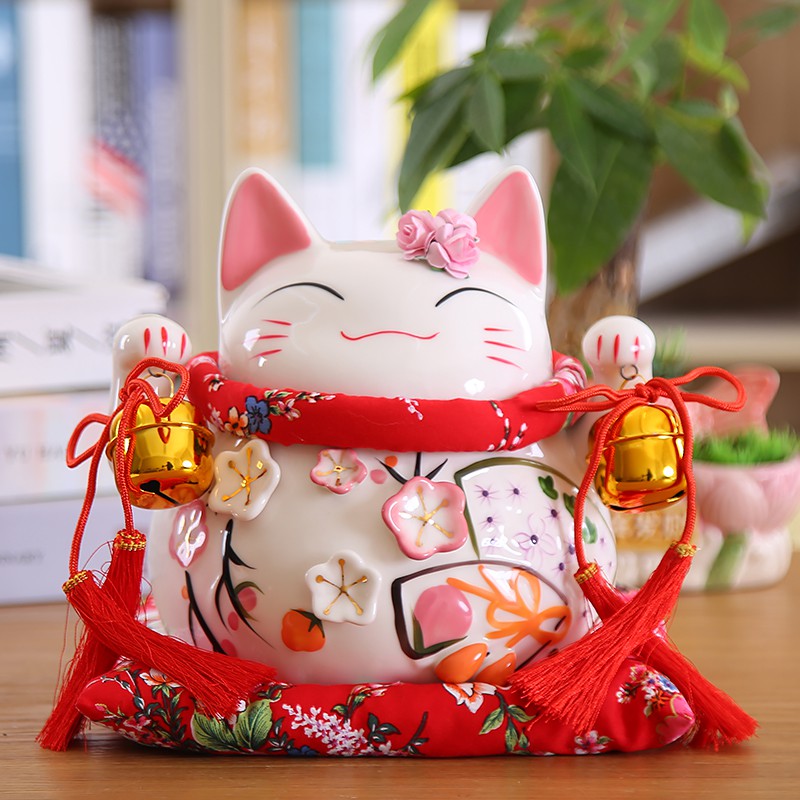 猫摆件 店铺开业大号陶瓷日本存钱罐储蓄罐 店铺家居创意礼品 三维工匠 8寸-琵琶猫高清大图