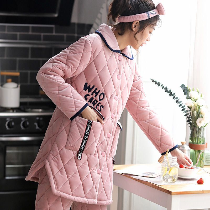波迷娜（BOMINA)睡衣女珊瑚绒加厚保暖三层夹棉袄服套装可外穿 2673