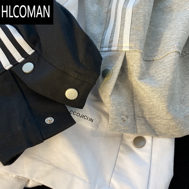 HLCOMAN排扣裤子男潮流百搭帅气直筒宽松休闲短裤男夏季潮牌运动五分中裤高清大图