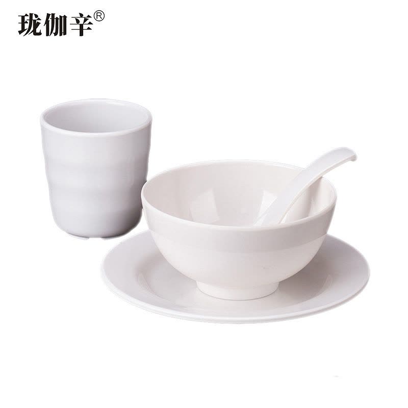 珑伽辛 耐高温密胺餐具浅盘小碗小勺杯子 四件套/套图片