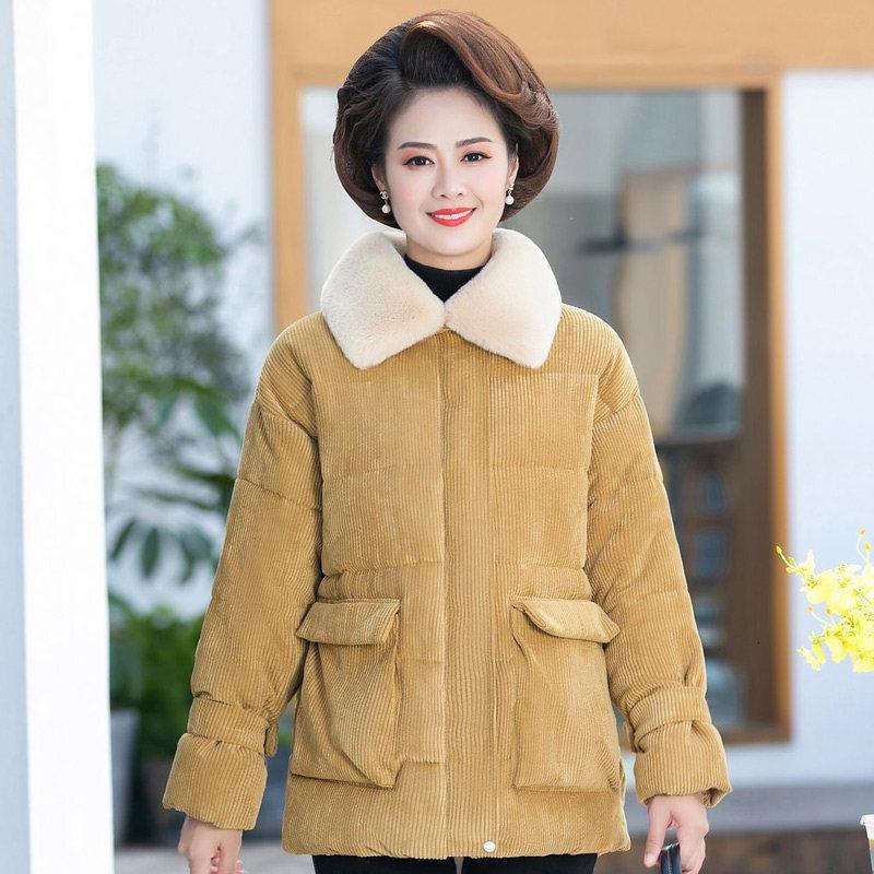 迪鲁奥（DILUAO)40岁50岁妈妈穿的羽绒妈妈女中年小2021新款中老年冬季秋冬装加厚_265 2XL建议105-120斤 黄色