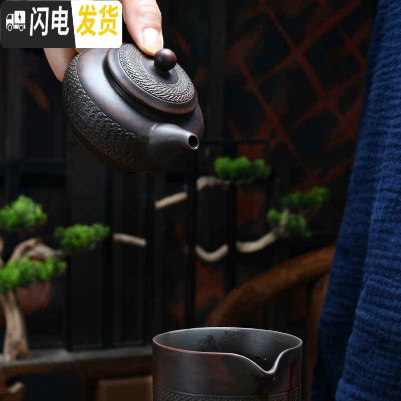 三维工匠建水紫陶功夫泡茶壶茶杯茶具套装家用手工单壶复古简约小茶壶 紫陶·巨轮壶160