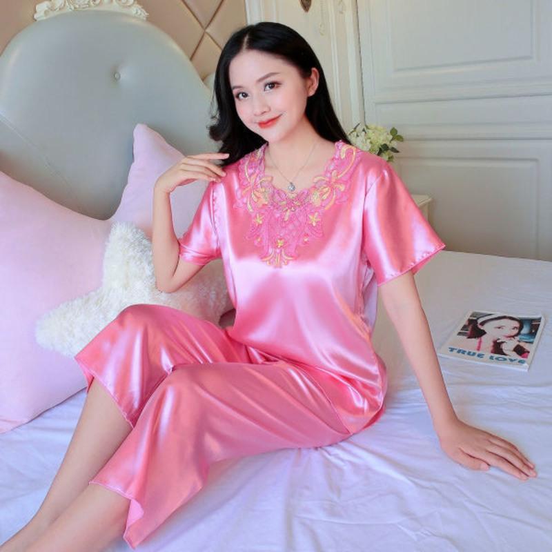 b039 粉色花边套装 m [建议80-100斤] 冰丝睡衣女夏季薄款长袖套装