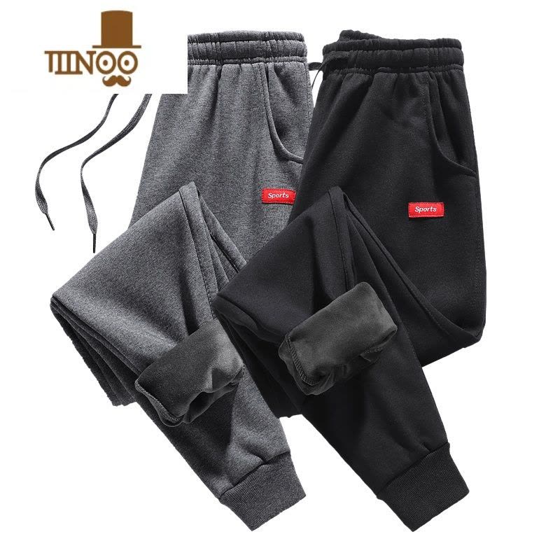 YANXU加绒加厚保暖御寒卫裤子男士休闲长裤带绒外穿束脚运动棉裤图片