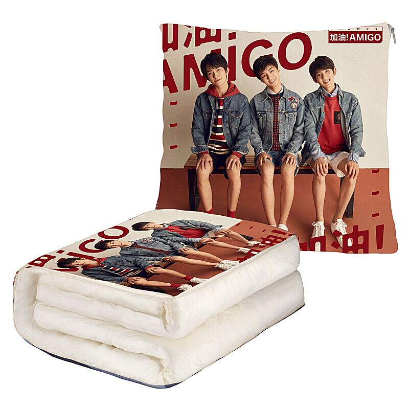 王俊凯diy抱枕被子两用来图定制照片生日TFboys可双面不同245*45cm打开是115*165被子