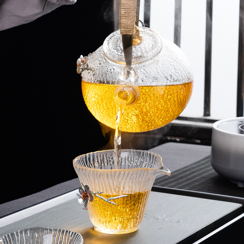 电陶炉煮茶器玻璃茶壶套装黄金蛋小型蒸汽茶炉家用功夫茶具烧水壶泡茶器 电陶炉(竹节款)圆形黑色