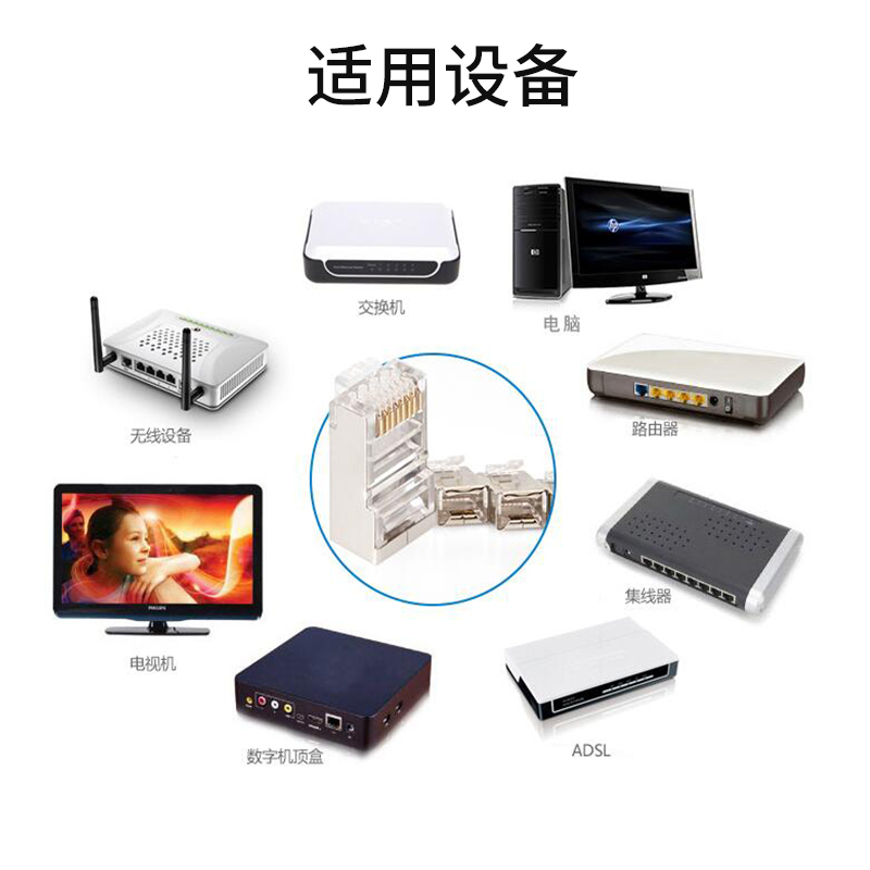 晶华 六类网络水晶头 6类千兆电脑网络连接头 双屏蔽RJ45网线8P8C镀金水晶头连接头 工程版 100个/盒 S662