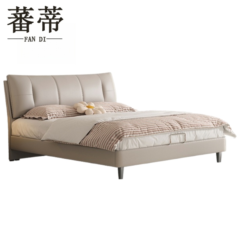 蕃蒂软包床米白张高清大图