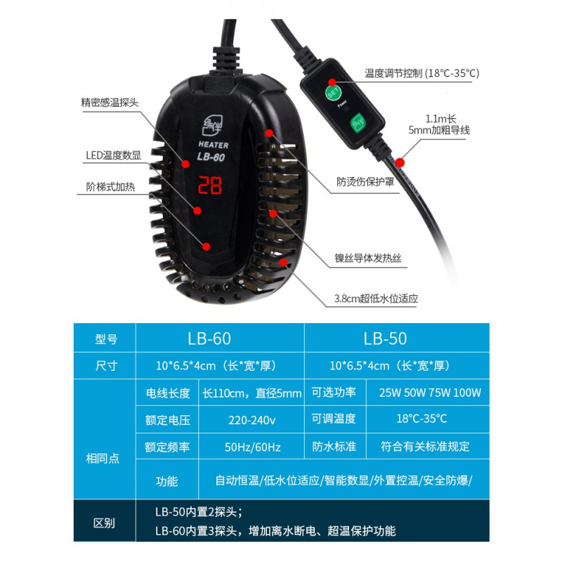 龟缸加热器迷你加温热带养龟鱼缸恒温器温控自动保温乌龟小型高清大图