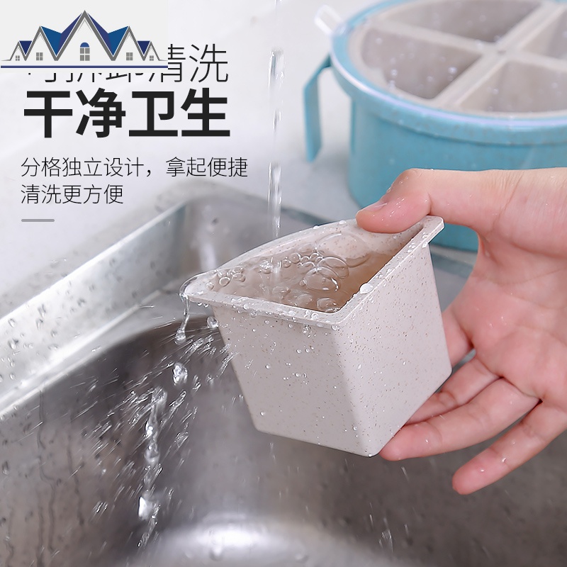 厨房家用糖盐味精圆形调料盒四格一体收纳盒佐料用品调味盒套装 三维工匠高清大图