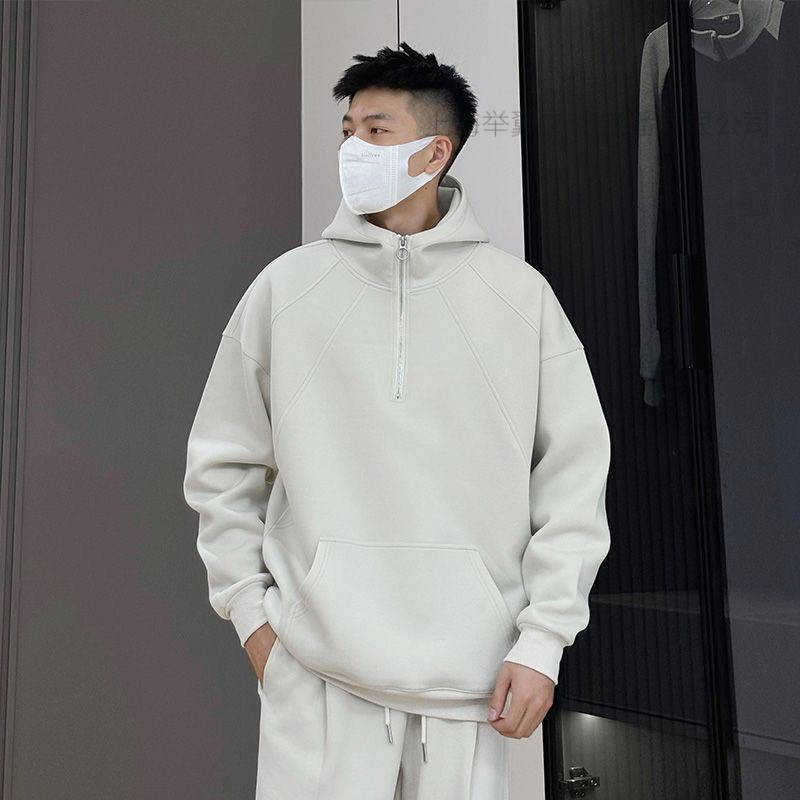 JEEP SPIRIT拉链男女同款情侣420G重磅卫衣秋冬加绒加厚宽松高级感纯色连帽衫