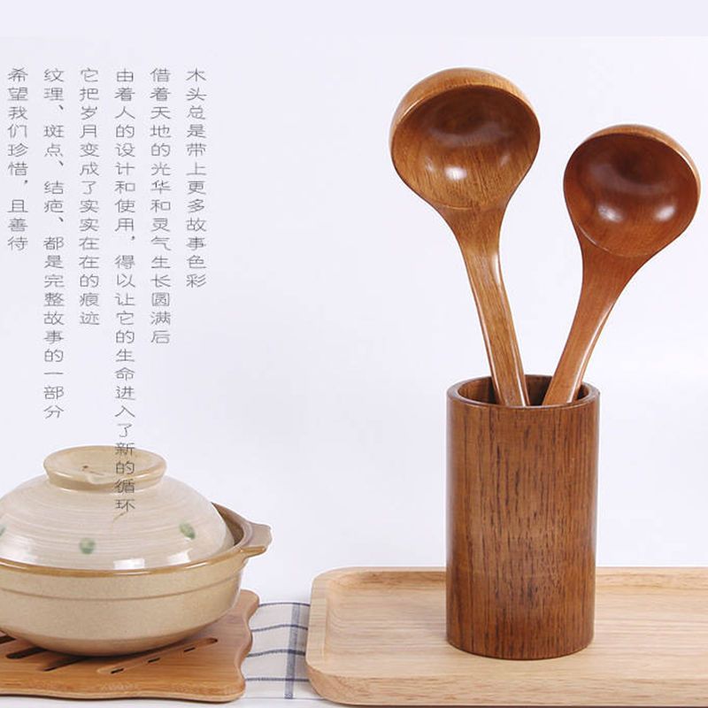 创意汤勺环保无漆木质勺子大汤勺长柄粥勺厨房用品榉木长柄粥勺子 带钩柯木汤勺[一只装]