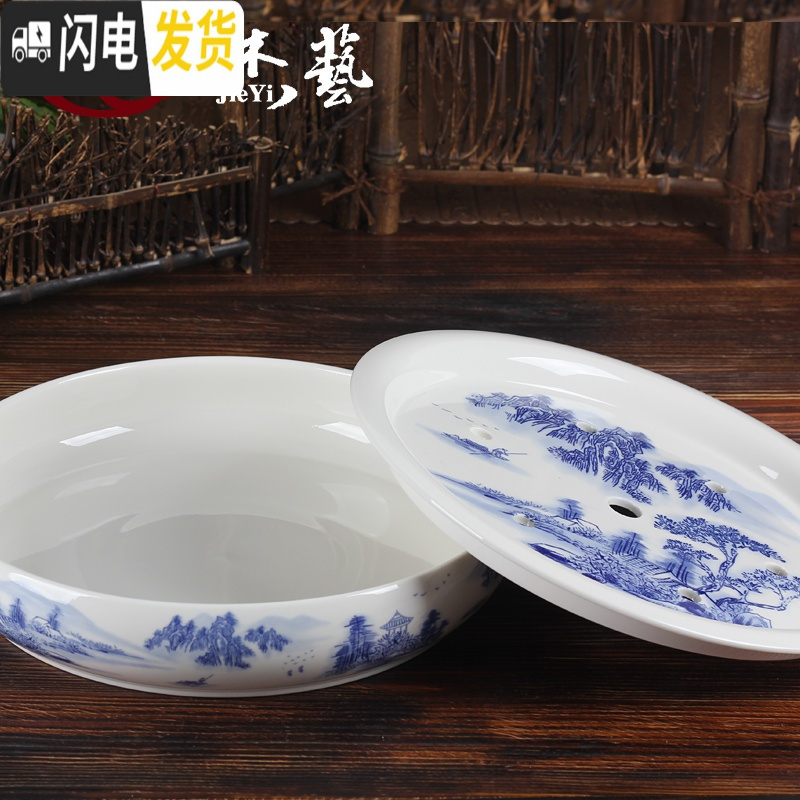 三维工匠 精品景德镇茶具套装整套陶瓷茶壶茶杯 青花瓷 双层带茶盘 B双层[茶具+茶盘]青花牡丹 8件