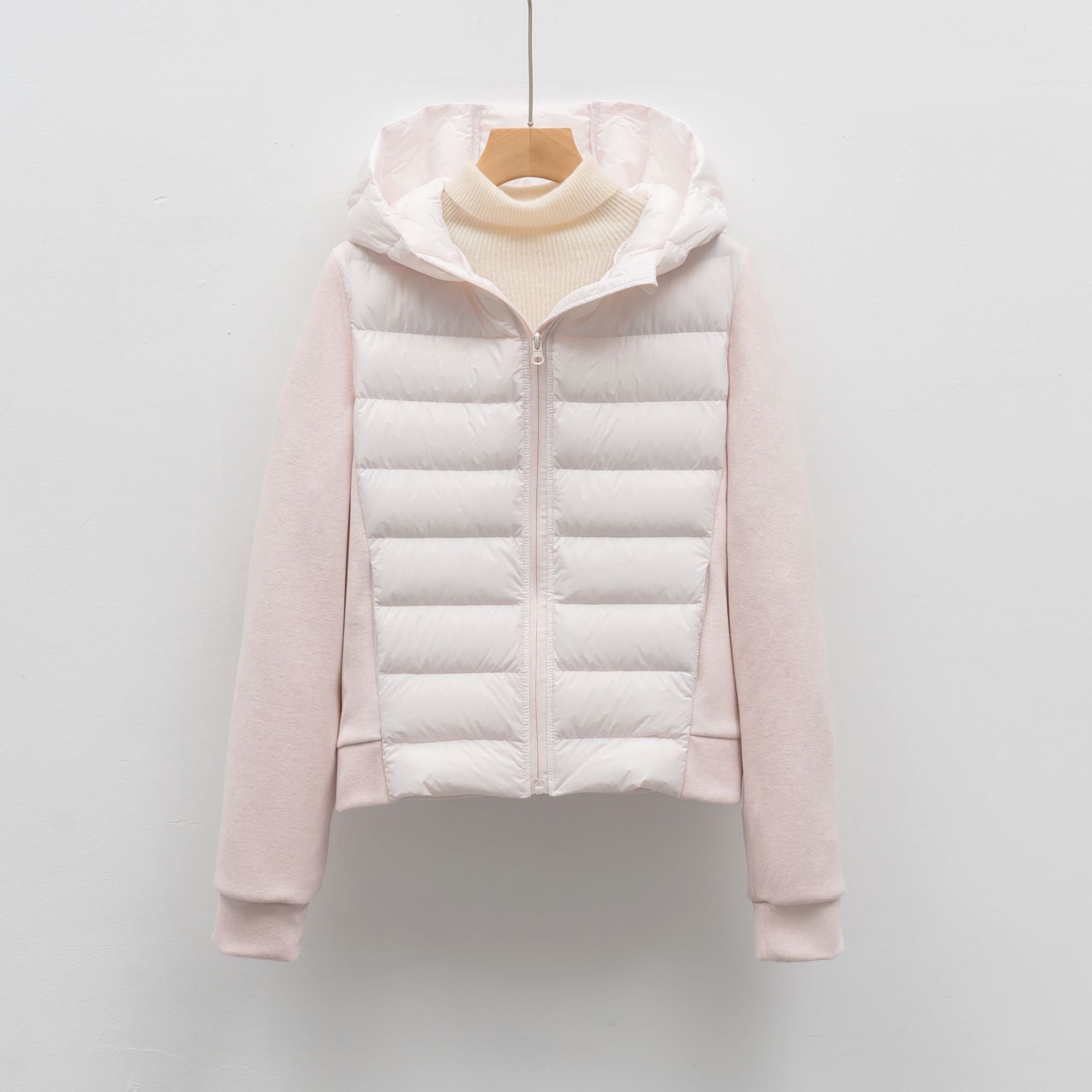 90鹅绒短款轻薄女款连帽修身羽绒服健身户外运动羽绒外套_027635 粉色 L