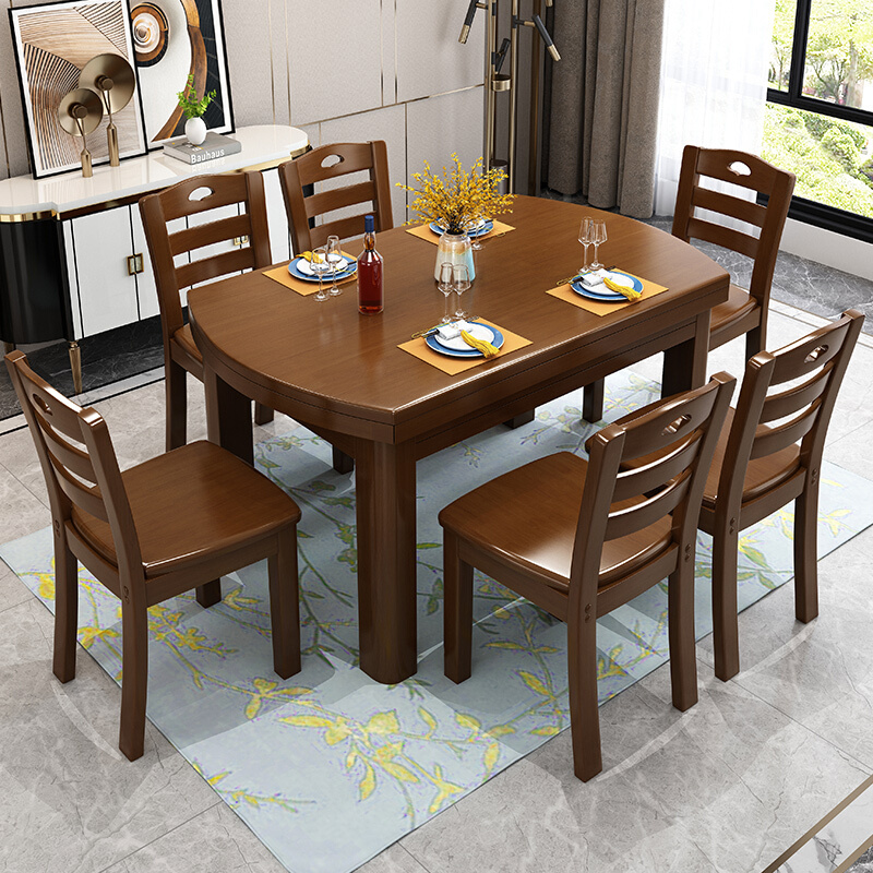 现代简约家用小户型实木餐桌大圆形饭桌子4人6人8人简约长方现代家具