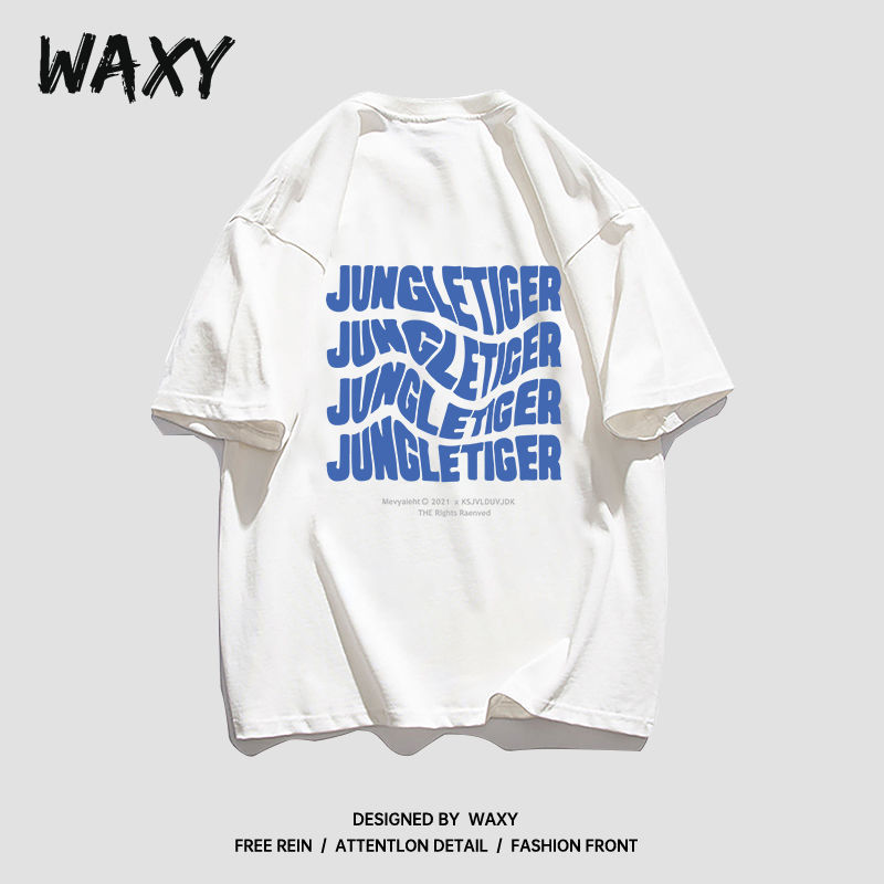WAXY纯棉短袖T恤女2022夏季国潮港风字母女学生上衣宽松ins风