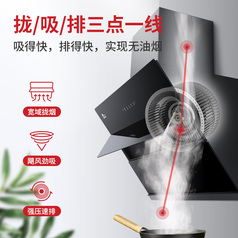 红日(RedSun)家用烟灶套装侧吸式大吸力油烟机不锈钢燃气灶节能灶定时防遗忘JED13H+EM208G 液化气