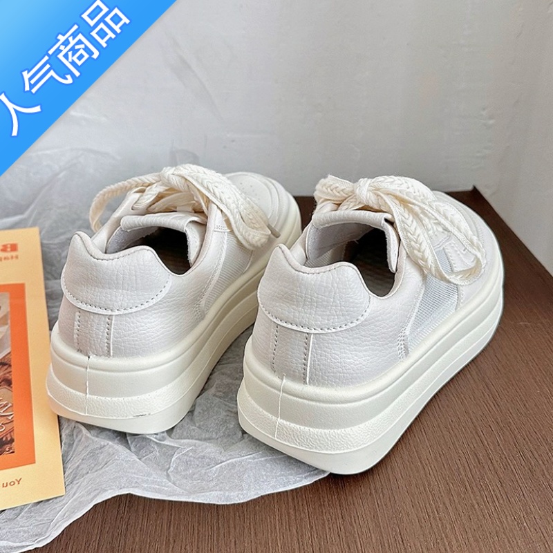 SUNTEK丑萌小白鞋女夏季新款chic小众厚底透网大头面包鞋圆头学生板鞋女高清大图