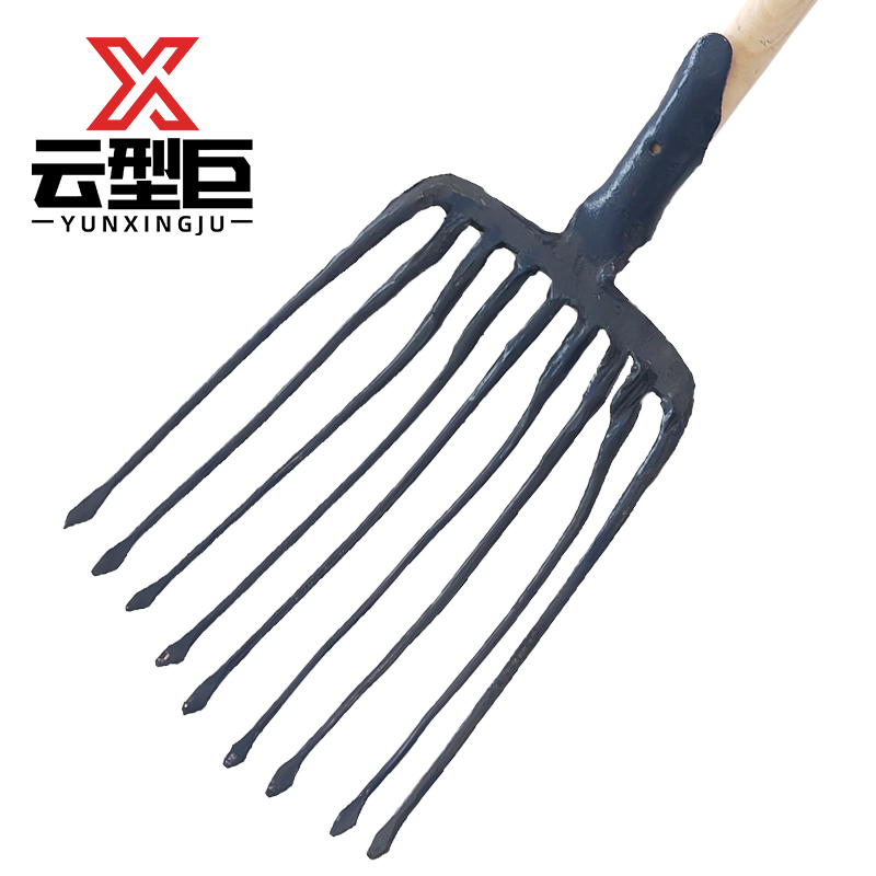 云型巨 九齿叉 铁耙园艺清洁落叶耙农用松土翻地 1.2m木柄 单位:把高清大图