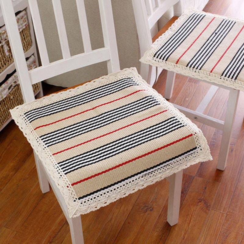 四季适用家居家用条纹夏季薄款餐椅坐垫棉线编织椅子垫子办公室电脑