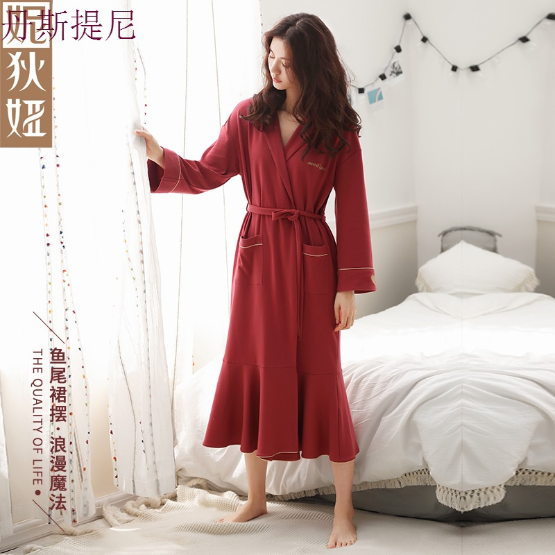 情侣睡衣秋睡袍女纯棉长袖大红色婚庆新婚男结婚家居服套装