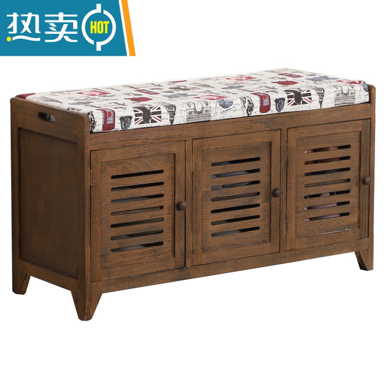 敬平复古换鞋凳家用门口穿鞋凳美式收纳凳储物凳简约鞋架鞋柜坐凳整装高清大图