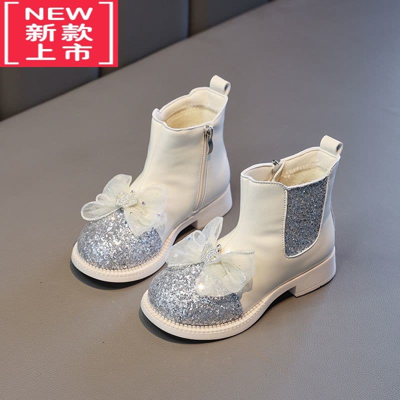 可莉允女童靴子儿童春秋爱莎2022新款宝宝马丁靴冬加绒皮靴公主水晶短靴图片