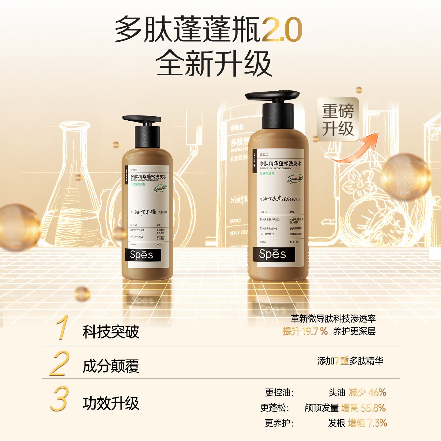 诗裴丝Spes【宋佳同款】专研多肽控油蓬松洗发水改善油扁塌去屑留香500ml