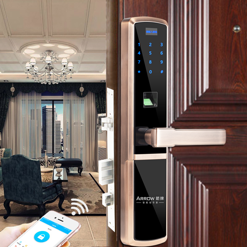 箭牌arrow智能指纹锁家用防盗门指纹密码锁蓝牙远程电子门锁a618w红